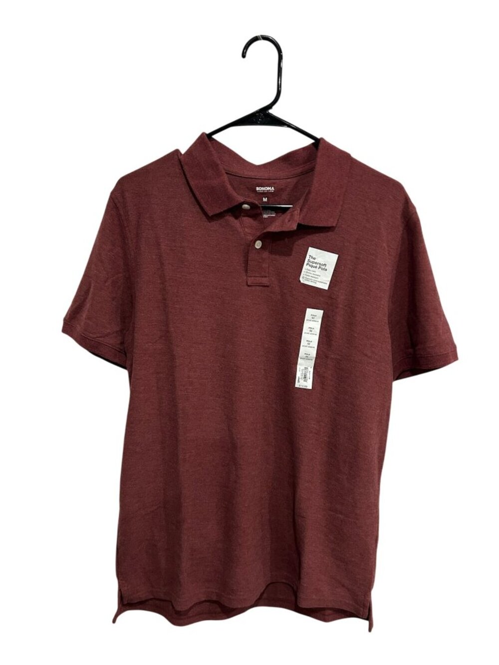 Sonoma Medium Mens Supersoft Short Sleeve Pique Polo Shirt Minimalist Retro NWT